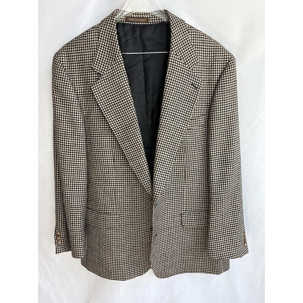 Brandini Le Collezioni Houndstooth Brown Pure Virgin Wool Blazer Sport Coat 44R